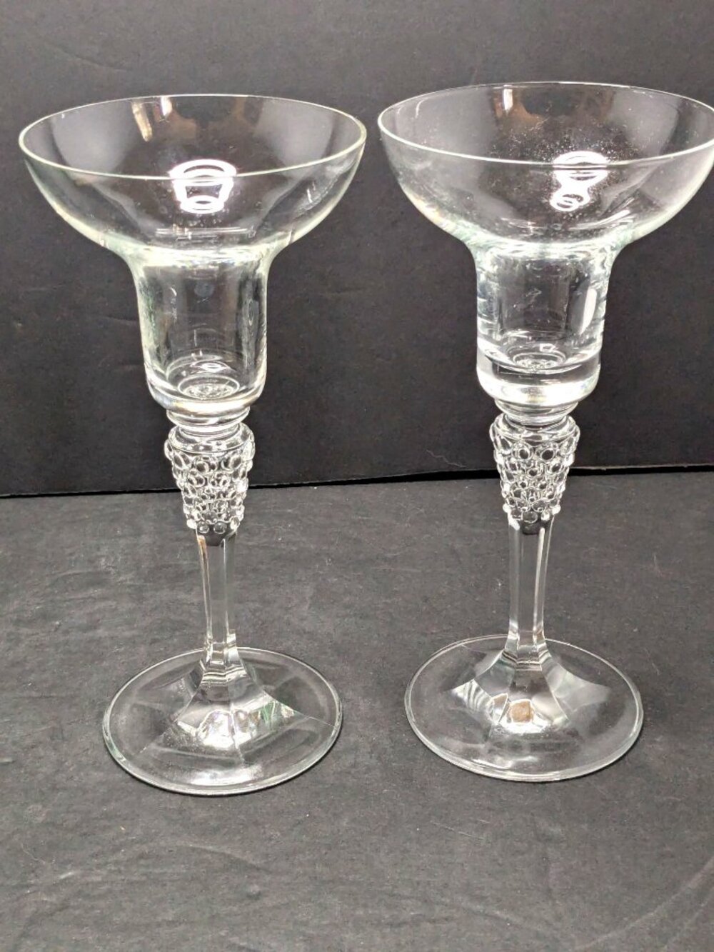2 Vtg, Cristallerie Zwiesel Solitaire Crystal Candle Holders Beaded Stem Flared